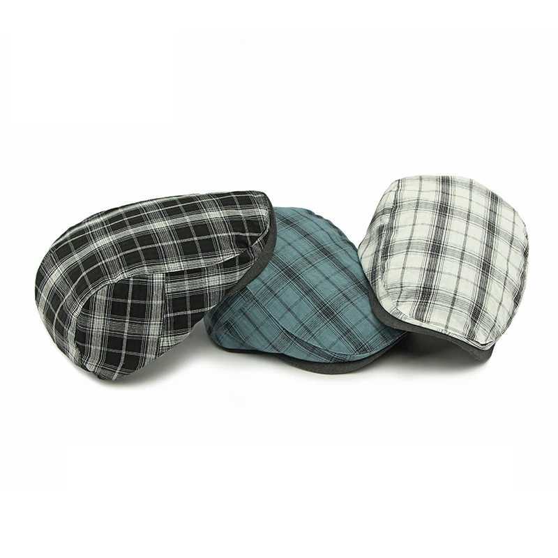 2025 Men Berets Fashion Plaid Cotton Newsboy Hats Retro Women Literary Forward Cap Paperboy Peak Caps Driver Duckbill Visor Hat L250718