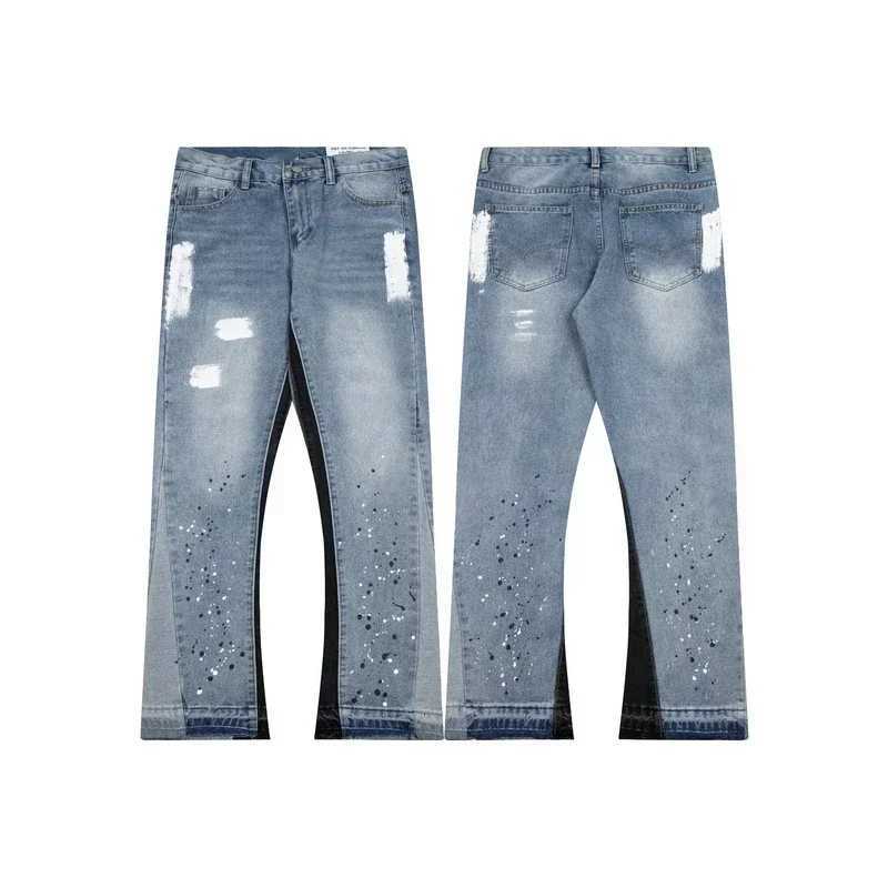 Streetwear Splashed Ink Patchwork Baggy Jeans Men Women Clothing Tie Dye Trendy Pants American Straight Slim Micro-flared Pants X250812
