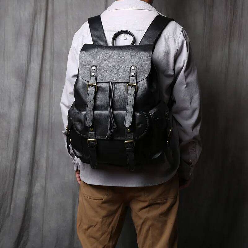 NZPJ Genuine Leather Casual Men's Natural Cowhide Book Laptop Computer Bag Large Capacity Backpack MDNG