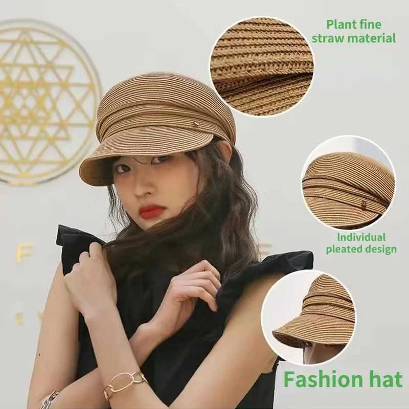 Summer New Korean Version Womens Berets Casual Fashion Straw Shading Sun Protection Hat Gorras Peaked Japan Design Newsboy Cap L250718