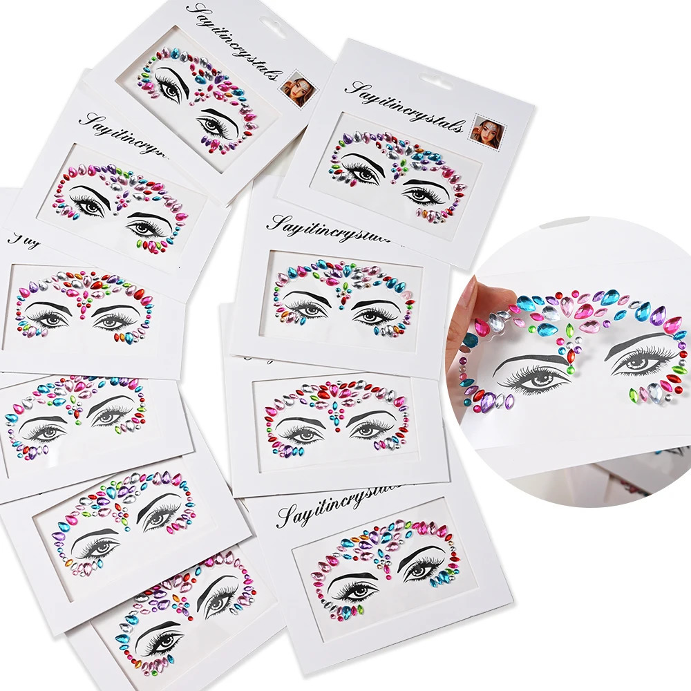 3D Face Tattoo Stickers For Festival Glitter Makeup Jewelry Sticker On Crystals Gems Jewels Diamonds Decoration 250714
