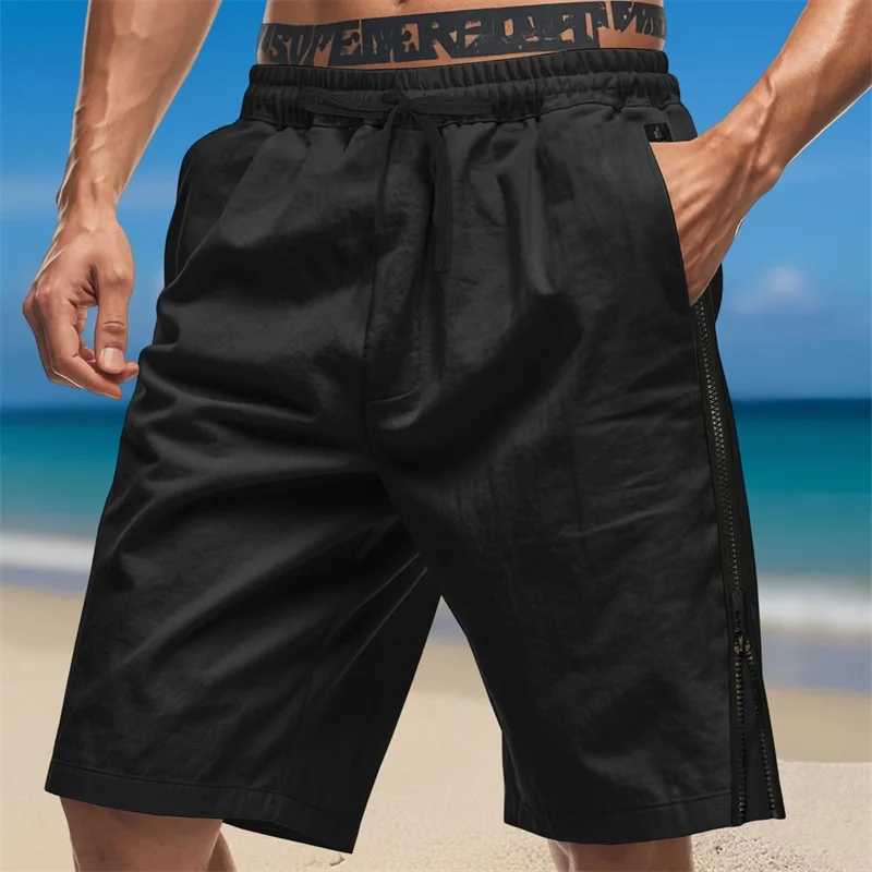 Men s Stylish Drawstring Elastic Waist Shorts with Side Zipper Detail and Loose Fit for Summer Casual Wear W250718
