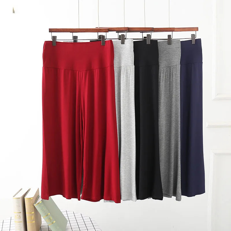 Spring Summer Modal Wide leg pants calf length Loose Casual yoga pant Plus size High Waist three quarter Trousers All match 250714