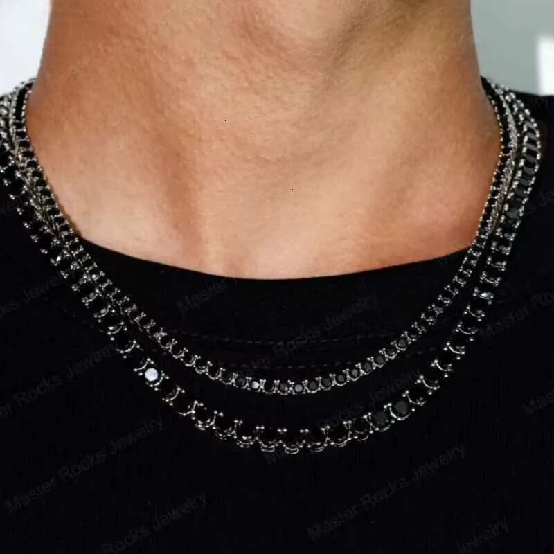 Hiphop Sterling Sier VVS Moissanite Dia Black Tennis Chain