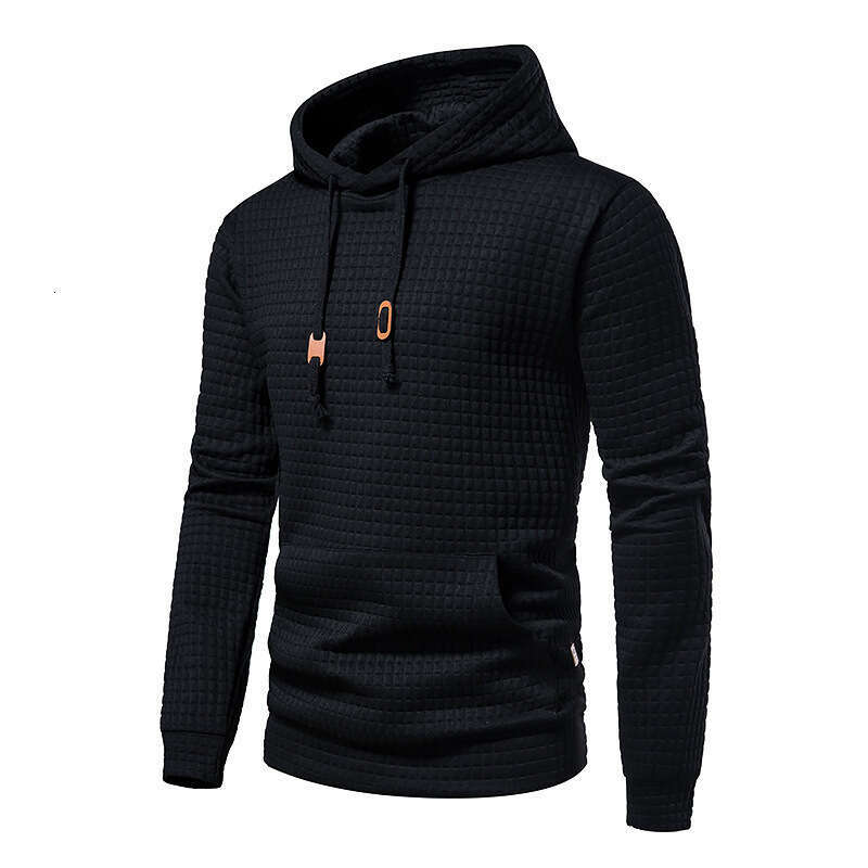 New European Size Casual Pullover Jacquard Sweatshirt Men's Plaid Quilted Cotton Hoodie B5