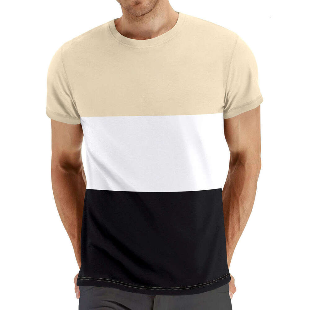 Summer Plus Size Casual Block Crew Neck Short Sleeve Fashion Contrast Color Men's Fitness Sports T-Shirt B5