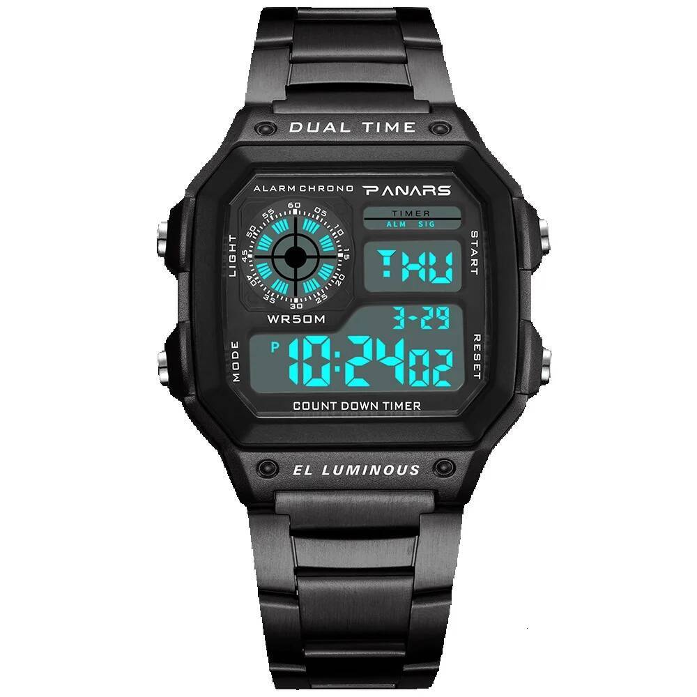 Square Classic Retro Waterproof Multi functional Sports Electronic Watch Square Fashion Electronic Watch Same Style Luminous Alloy Watch