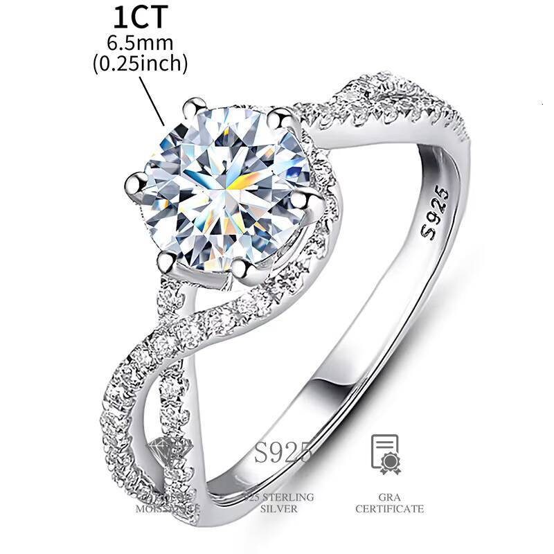Factory Wholesale 1-2 Ct Luxury 925 Sterling Silver Engagement Ring GRA Pass Diamond Tester Moissanite Solitaire Ring for Women
