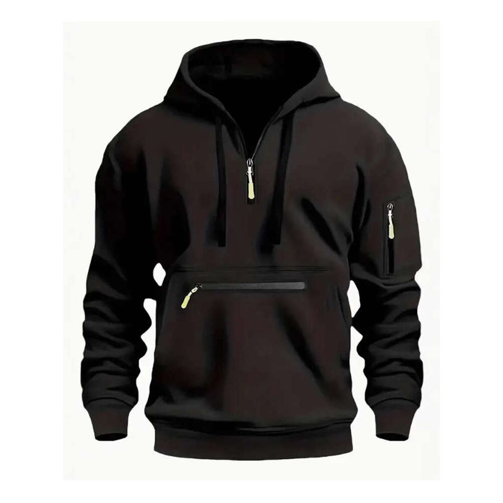 New Men's Sweatshirt Spring Autumn Casual Sports Multi-Zipper Arm Pocket Pullover Hoodie B5