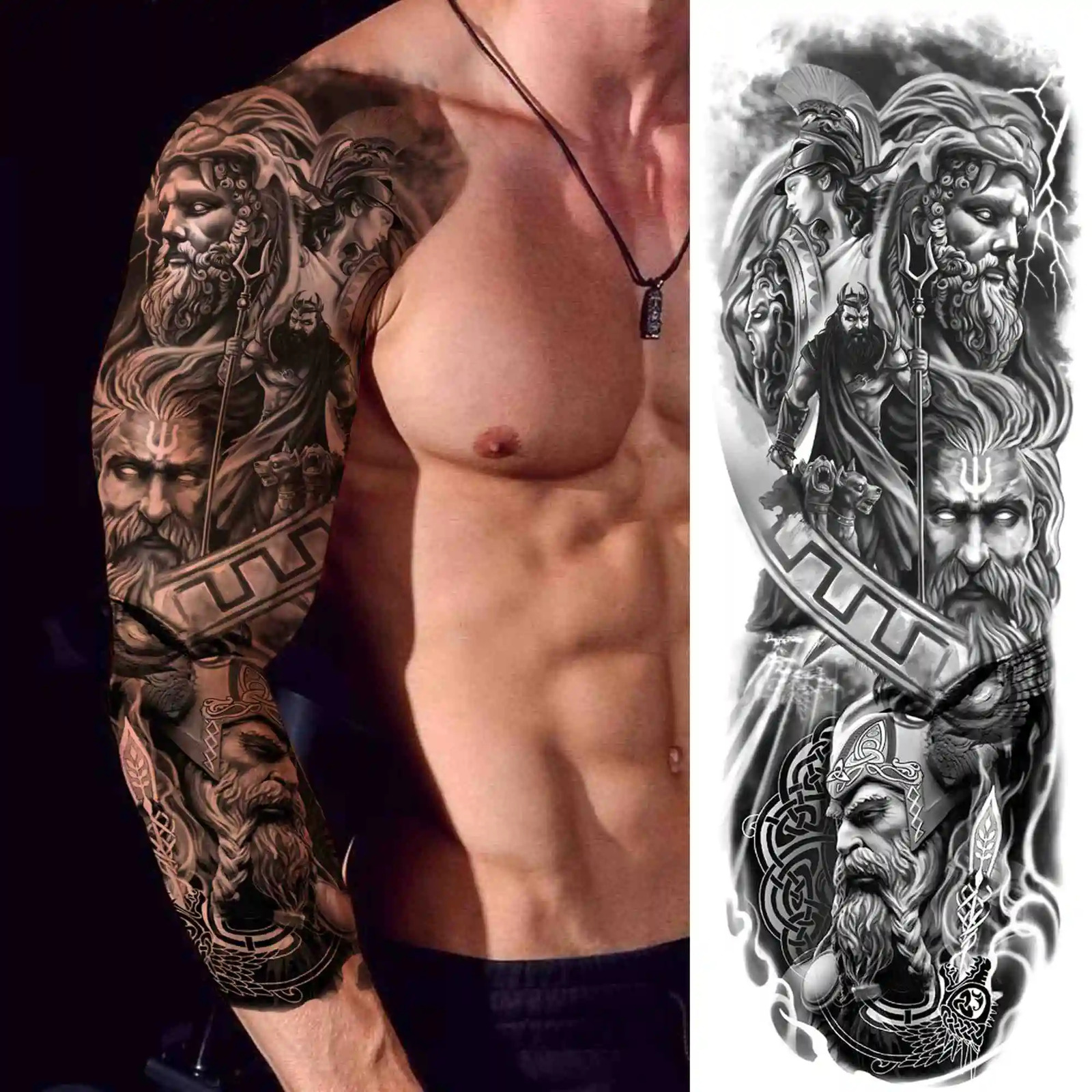 Full Arm Temporary Tattoos Sleeve For Men Women Realistic Tatoos Warrior Lion Tiger Flower Tatoo Sticker Black Totem Maori 250809
