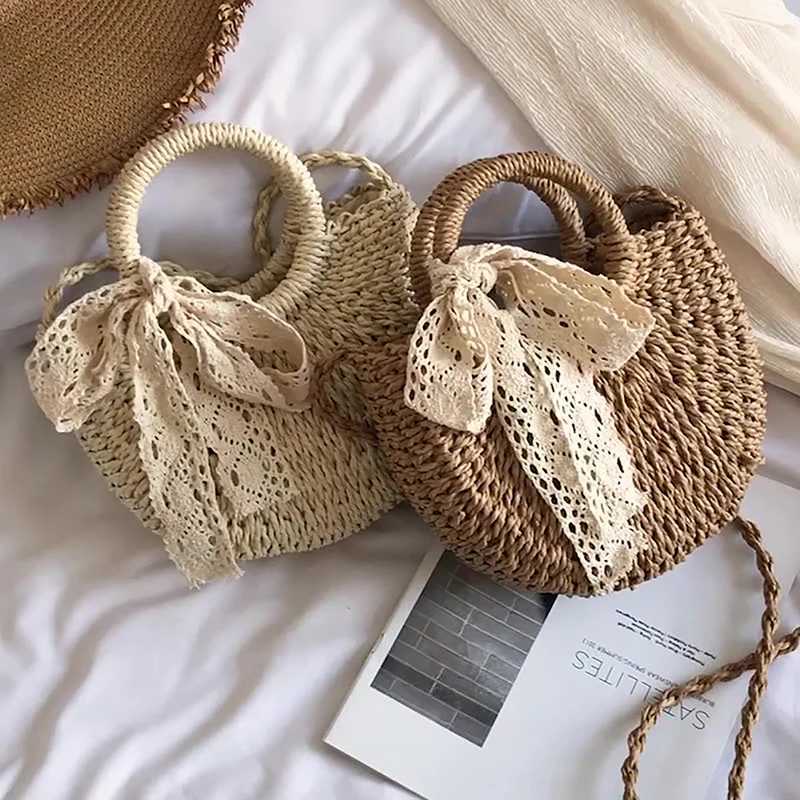 Handmade Half-Round Rattan Woven StrAW Bag Summer Women Messenger Crossbody Bags Small Beach Handbag Y250717