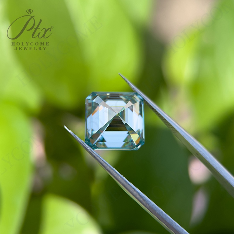 Wholesale Aqua Blue 6*6mm~12*12mm Original Color Asscher Cut Loose Moissanite Synthetic Diamond Mineral Gemstone Jewelry Making Materials