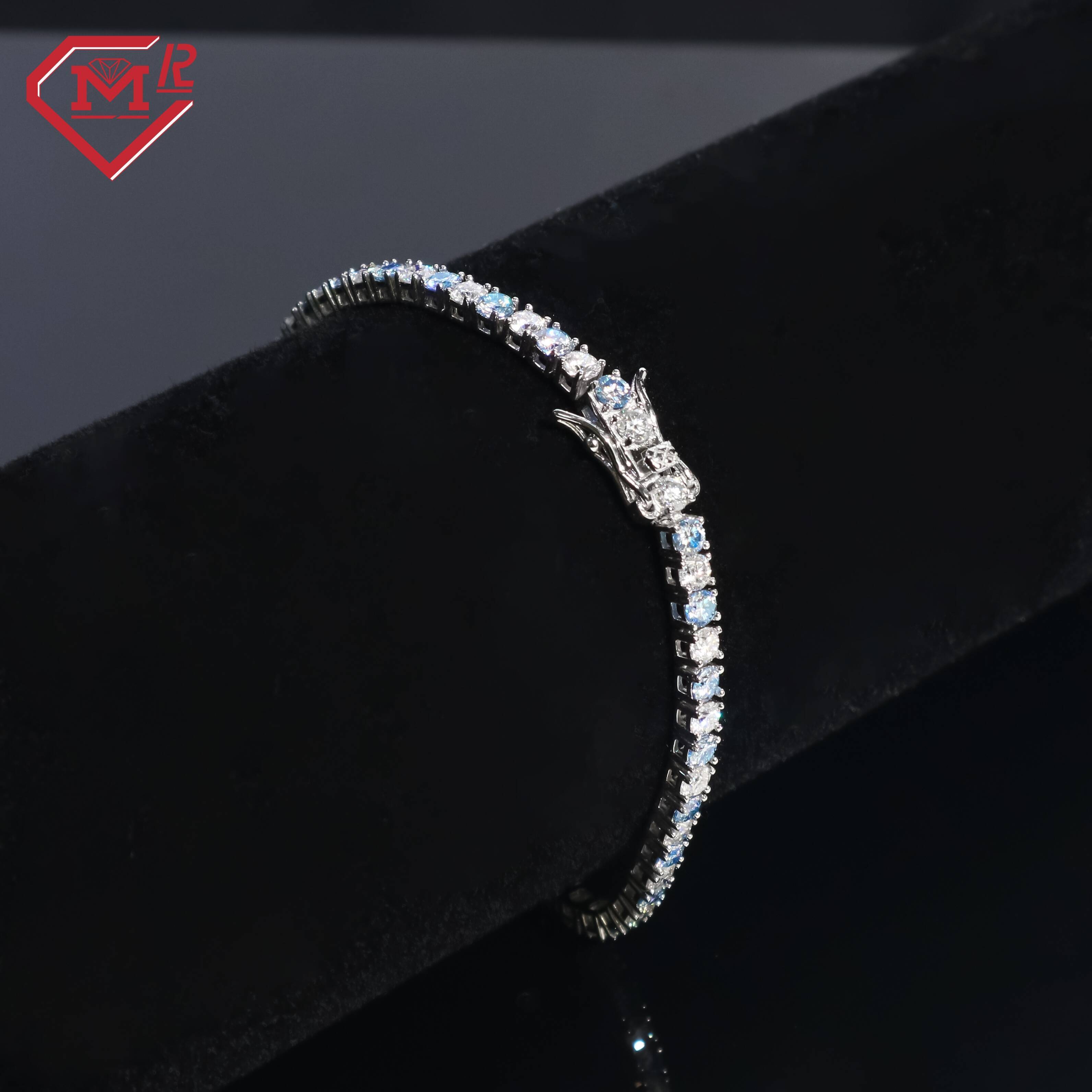 3MM Tennis Bracelet 925 Sterling Silver Luxury Blue and White Stone Tennis Moissanite Tennis Chain
