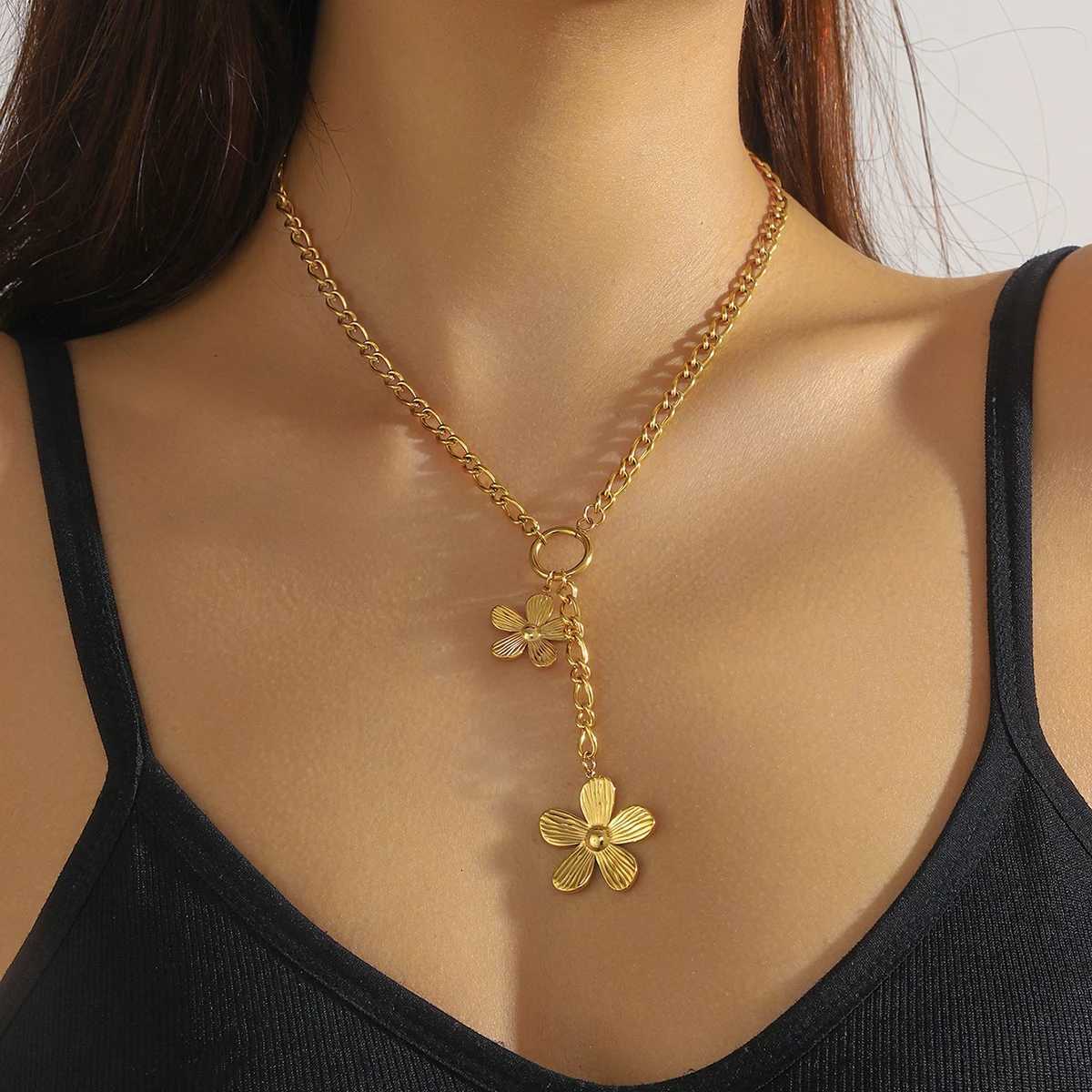 316L Stainless Steel Gorgeous Five Leaf Flower Tassel Pendant Necklace Women Trend Fashion Neck Jewelry Holiday Gift X250718