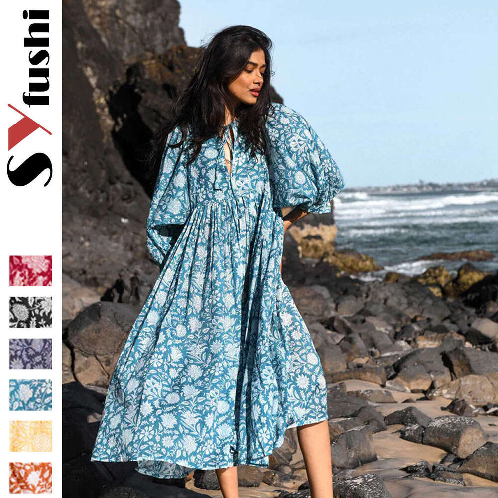 Unique Artistic Style Rayon Floral Fashion Print Dress B5