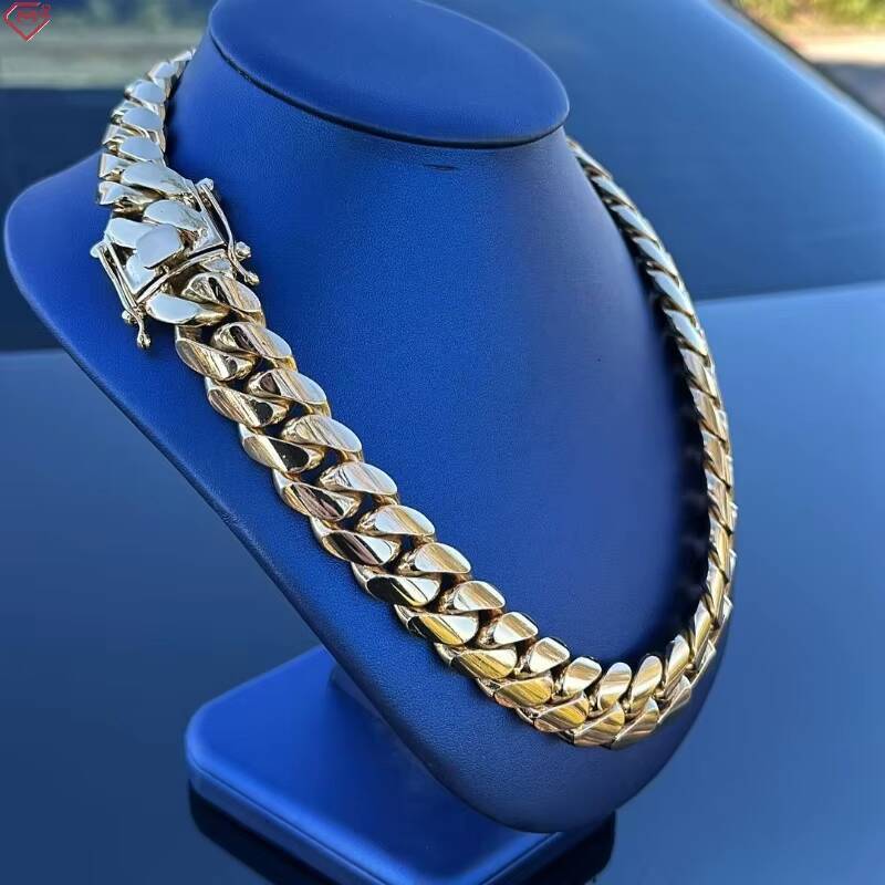18K Gold Plated Cuban Link Chain Plain Necklace 20MM Custom Rapper Men Hip Hop Plain Gold Moissanite Chain