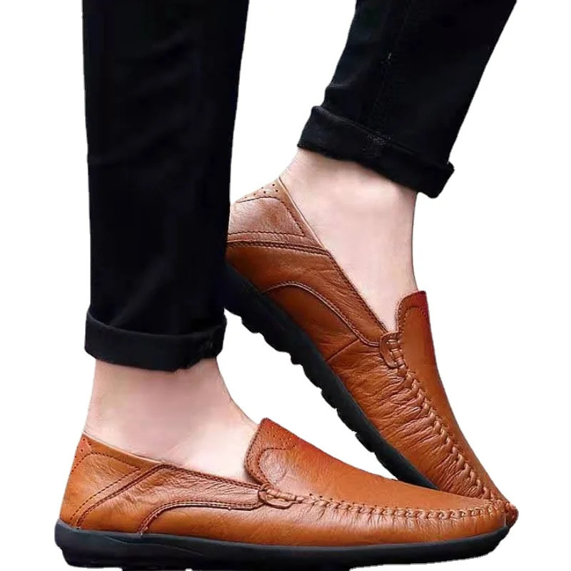 Mens Leather Spring Loafers Slip-on Business Casual Leather Shoes Classic Soft Moccasins Breathable Flats Shoes 250717
