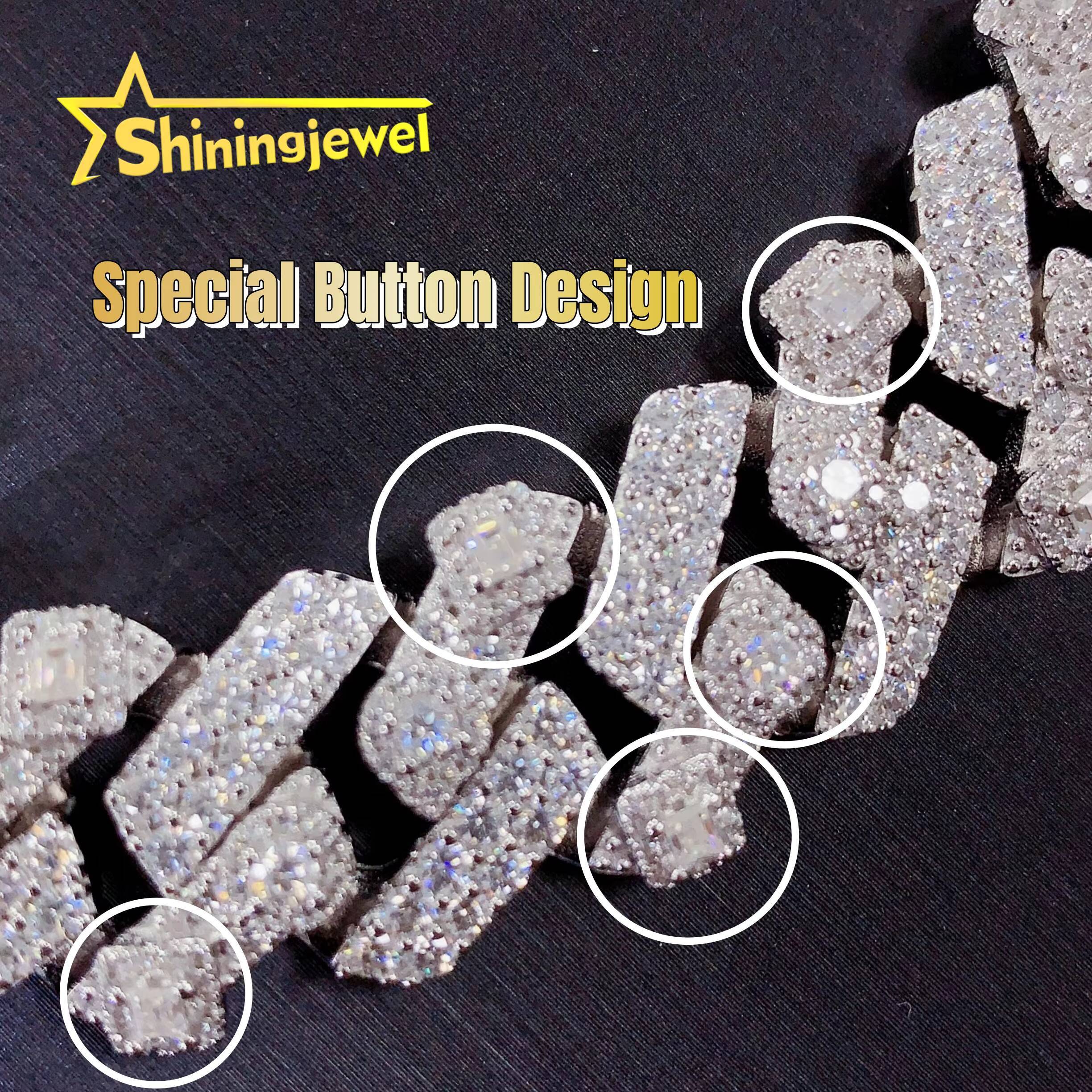 Bargain Sale 18mm Cuban Link Chain Button Design Moissanite Cuban Bracelet Necklace Custom Hip Hop Diamond Cuban Links