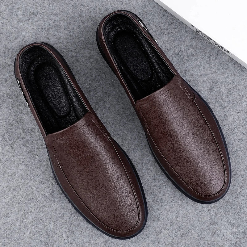 LETCOMFIT Mens Casual Business Oxfords TwoLayer Cowhide Rubber Sole Breathable Loafers SlipOn Solid Faux Leather Shoes 250717