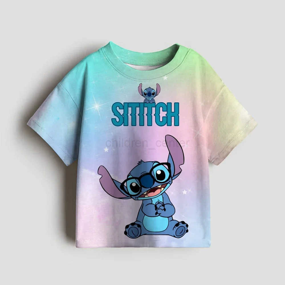 Disney 2025 Summer Stitch Anime High Quality 3D Print T Shirts Tops for Boys and Girls Loose Funny T-shirts Kids Children Tshirt Plus Size W250718