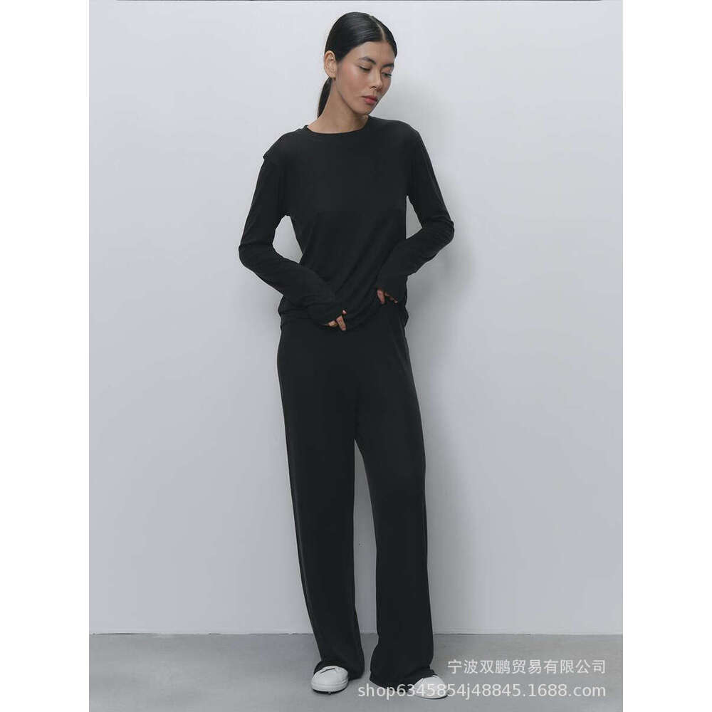 Autumn Winter New Soft Modal Women's Style Casual Top + Wide Leg Pants Christmas Red Two Piece Set B5