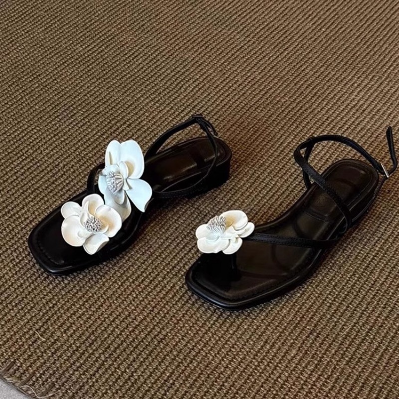 Women's Shoes Flower One Line Sandals Soft Leather Beach Sandals