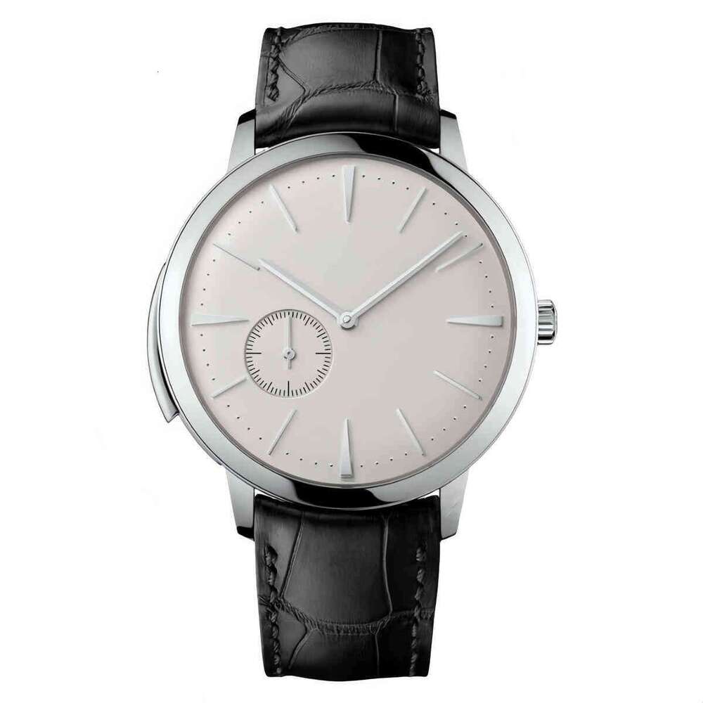 Men's Luxury Manual Mechanical Minute Repeater Watch, 41mm Silver Dial, Rose Gold Plated Case, Textured Leather Strap, Sapphire Crystal Back