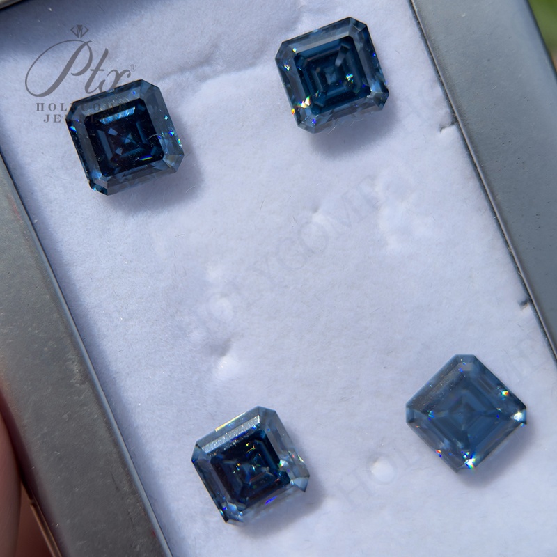 Moissanite Stone Primary Color Vivid Blue Asscher Cut VVS1 Various Shapes 0.5-10CT GRA Certified Loose Moissanite Diamond 100% Pass Diamond Tester