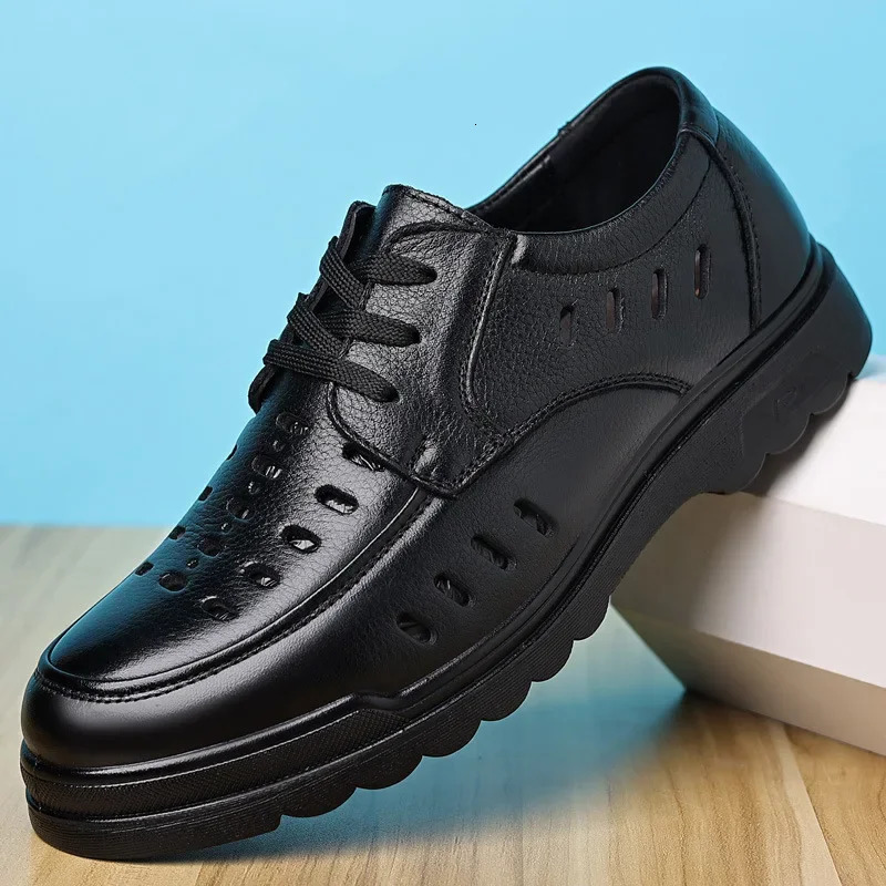 Cowhide Men Shoes Business Casual Leather Fashion Breathable British Lace Up Single Shoes 250717