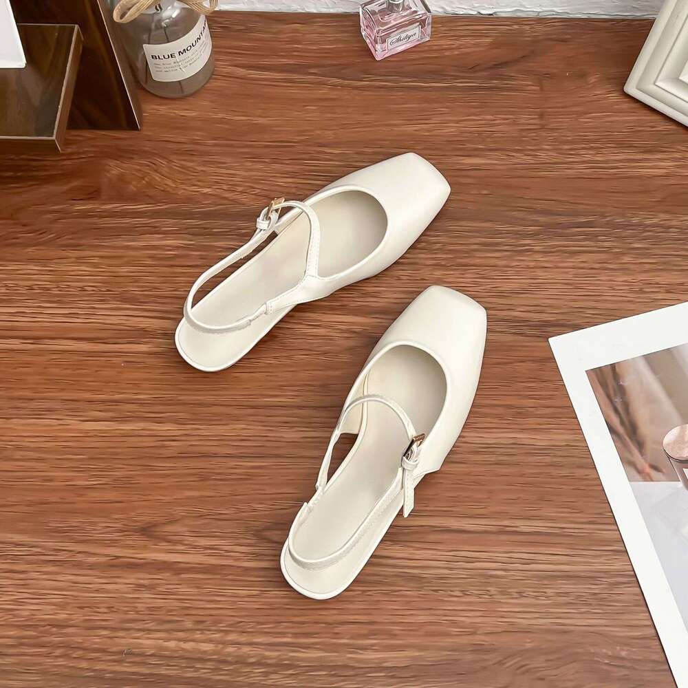 2025 Spring New Style Backless Closed-Toe Sandals for Women Designer French Square-Toe Low-Heel Comfortable Women's Shoes