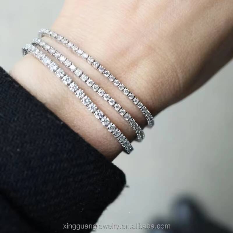 Women Men 2MM to 6.5MM Width D/VVS Round Moissanite Diamonds Claw Set Tennis Chain Bracelet 925 Sterling Silver Bracelet Jewelry