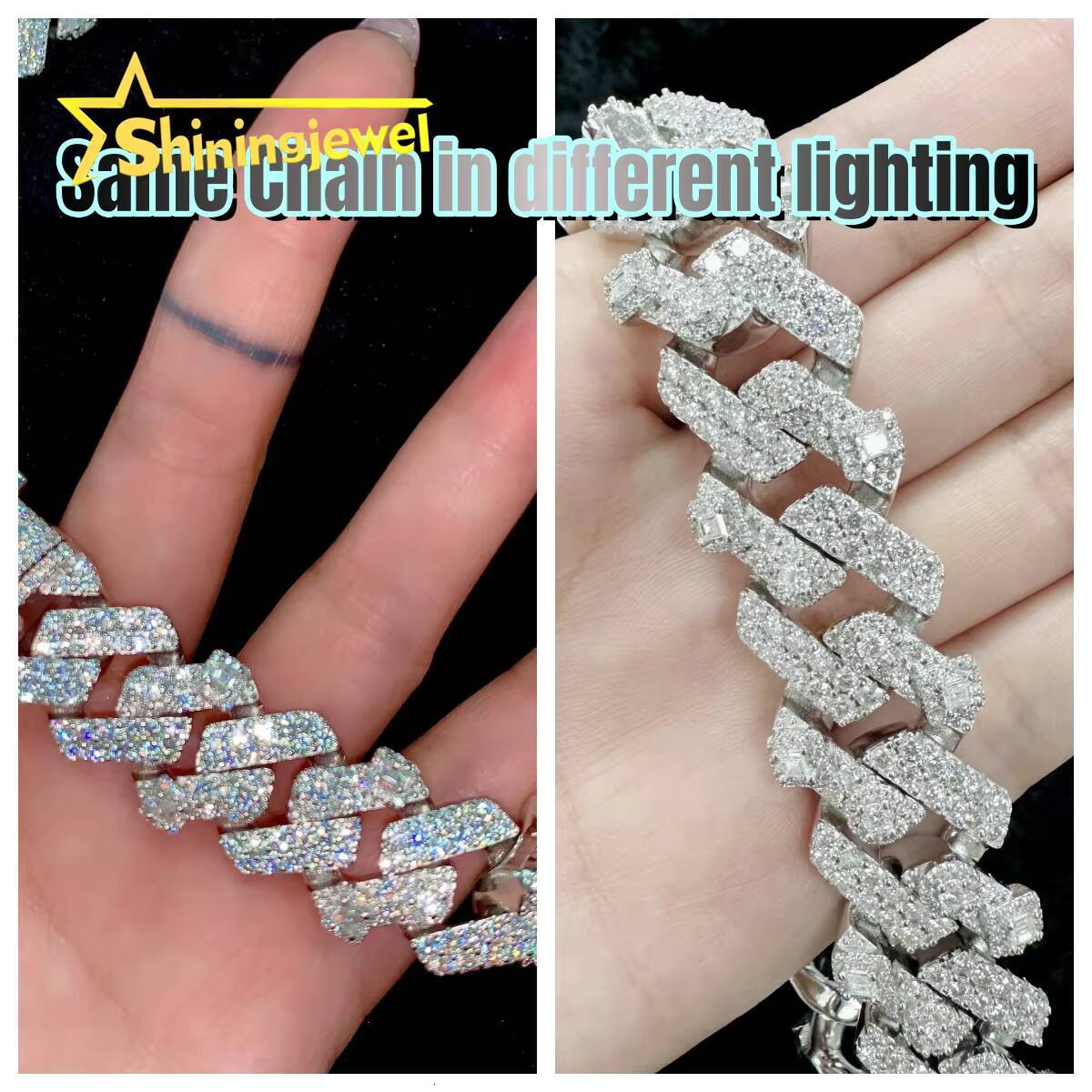 Bargain Sale 18mm Cuban Link Chain Button Design Moissanite Cuban Bracelet Necklace Custom Hip Hop Diamond Cuban Links