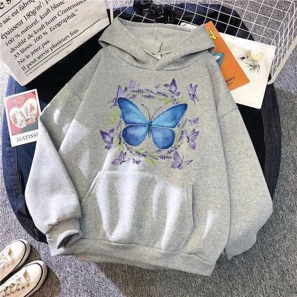 Fashion Butterfly Printed Hoodie Autumn/Winter Casual Hooded Long Sleeve Pullover Sweatshirt XJ250717