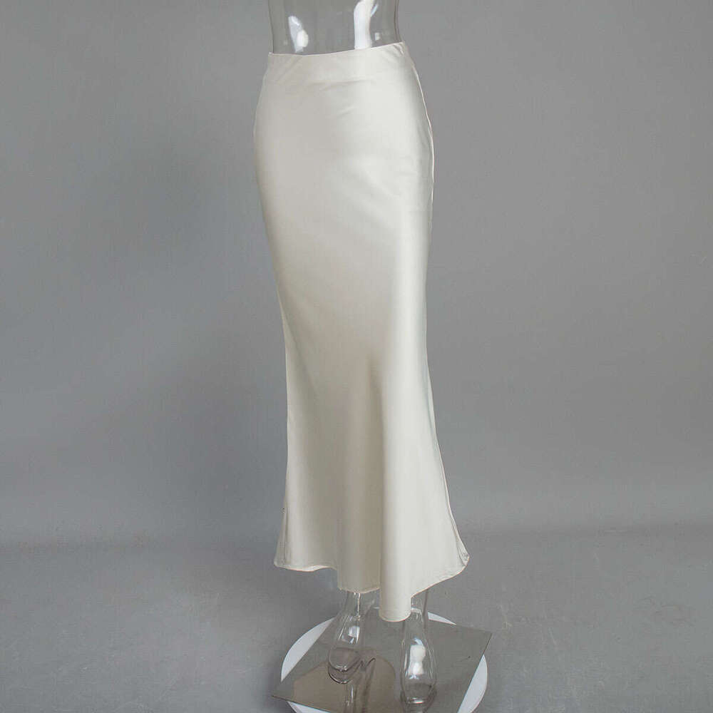 Spring Satin Color Long High Waist Bodycon Floor-Length Mermaid Skirt B5