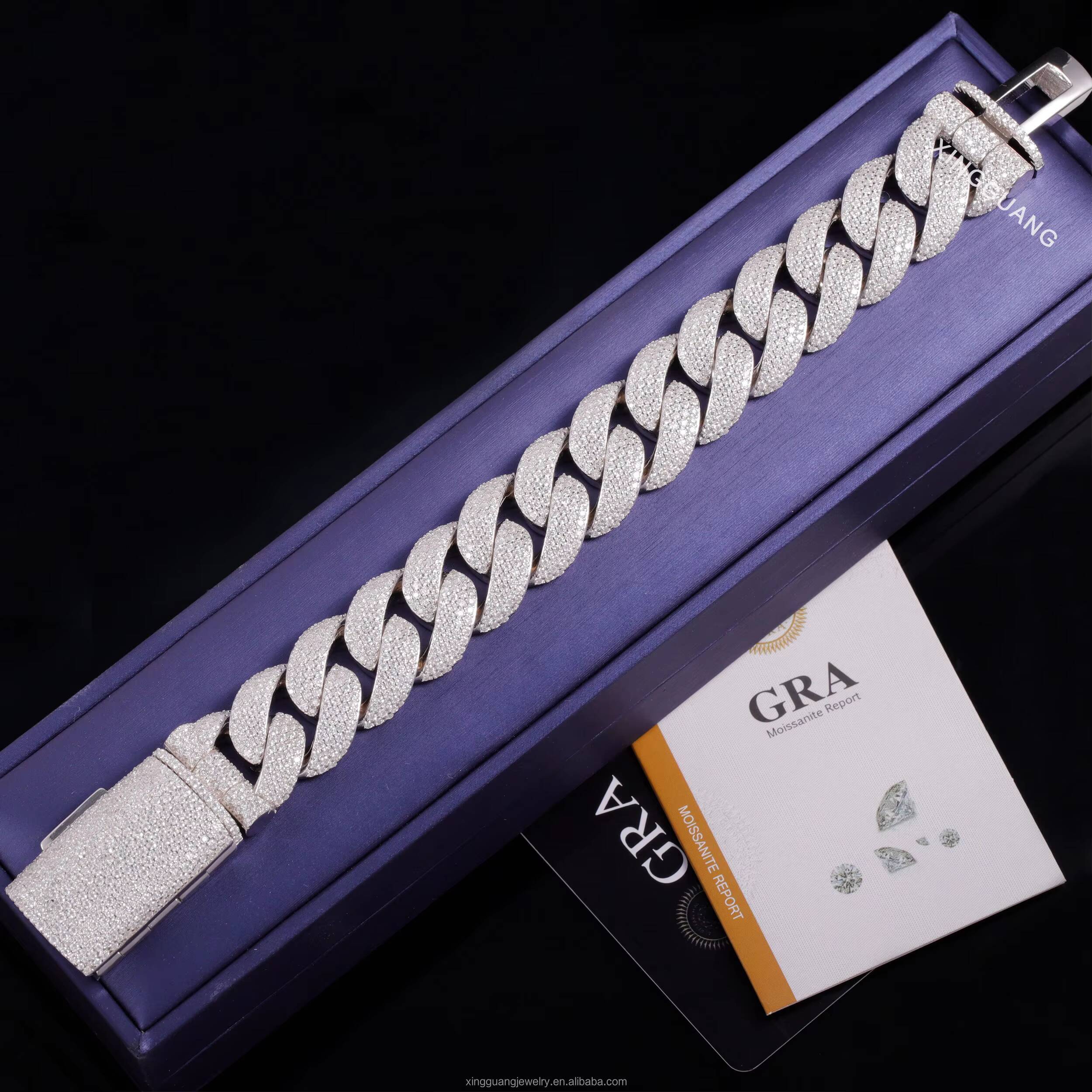 Fine Jewelry Heavy Chain 17mm 20mm 22mm Cuban Link Bracelet Gold Plated Solid Silver Full Iced Out Moissanite Chains for Men