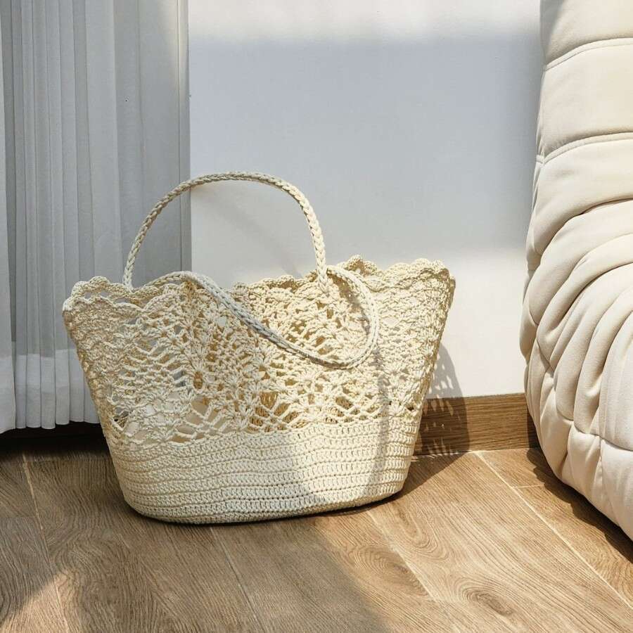 2020 New Lace Shaped Single Shoulder Handheld Women's Shopping Bag Handwoven Basket Summer Versatile