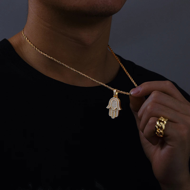 Iced Out Bling Hamsa Hands Pendants Necklaces S925 Silver Charm For Men Women Hip Hop Jewelry Passed Diamond Test 250717