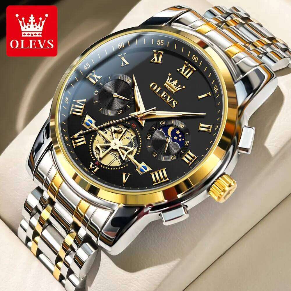 OLEVS Top Brand Mens Watches Classic Roman Scale Dial Wrist Watch for Man Original Quartz Waterproof Luminous Chronograph free shipping
