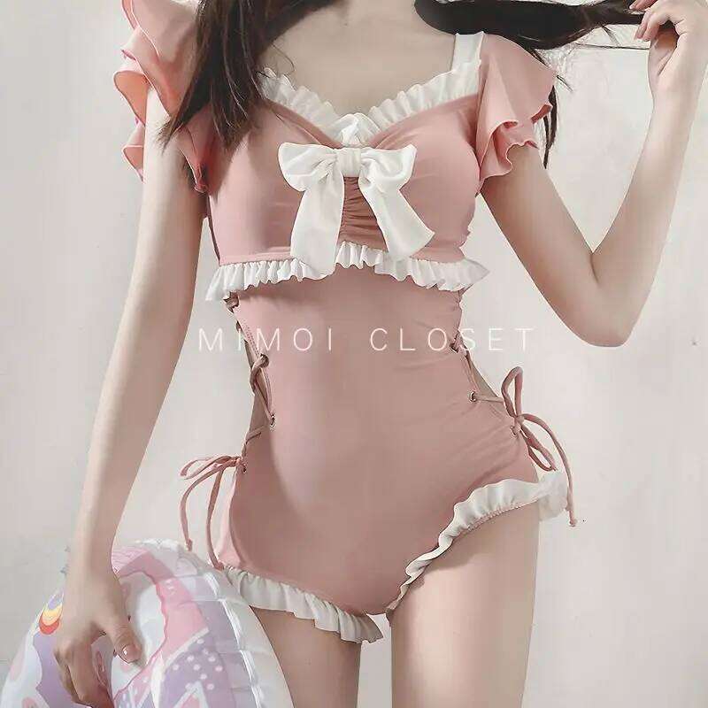 Summer Sexy Fashion Haruku Bikinis Lady Kawaii Sweet Patchwork Women's Clothing Swimwear Sleeveless Bowknot Swimsuits Women