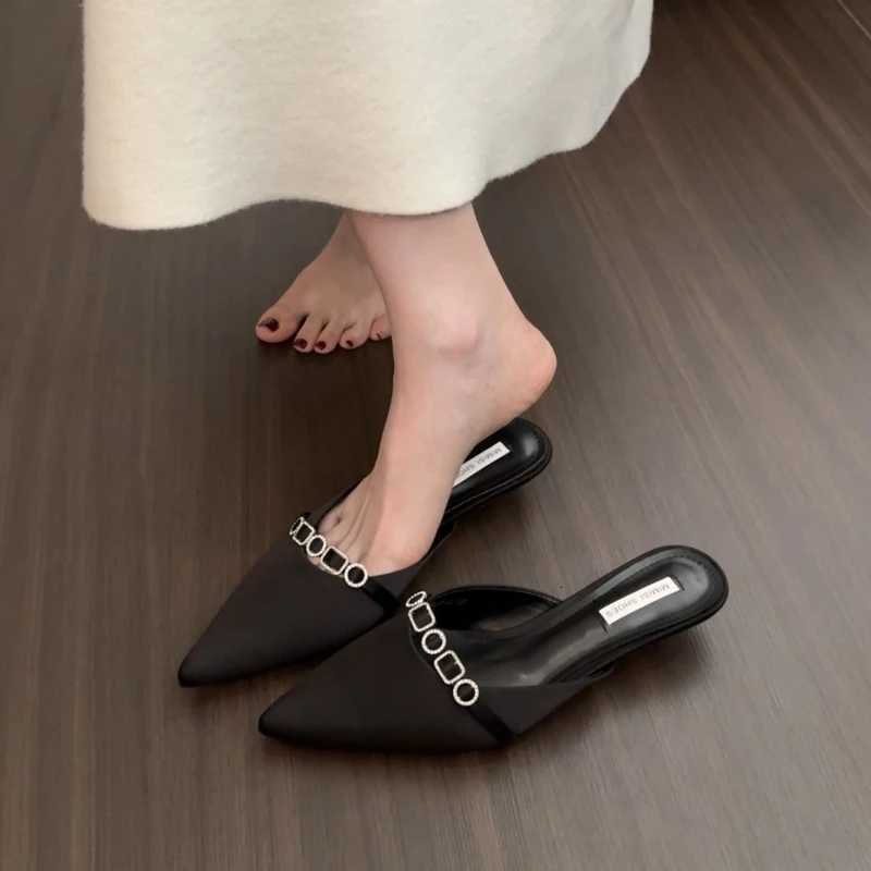 Summer Fion Crystal Mes Wen Slippers Casual Dress Street Style Slides Ladies Cover Toe Slip On Shoes Y250716