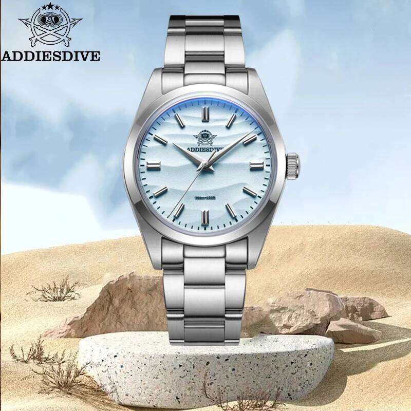 ADDIESDIVE Men's Sand Dial 36mm Quartz Watch 100m Waterproof 316L Stainless Steel AR Coated Dome Glass WristWatch for Men free shipping