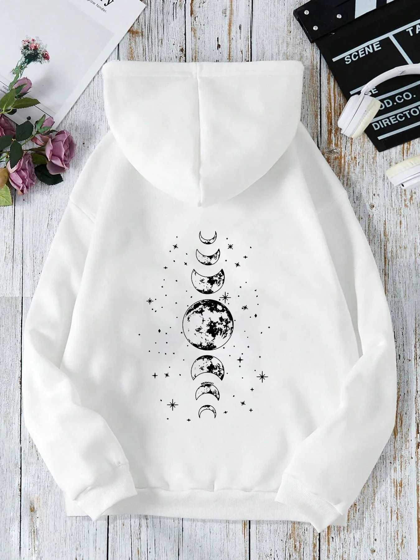 New Hoodies with Different Moon Prints Front and Back Printed Hoodies Casual and Fashionable Y2K Womens Clothing High Street XJ250717