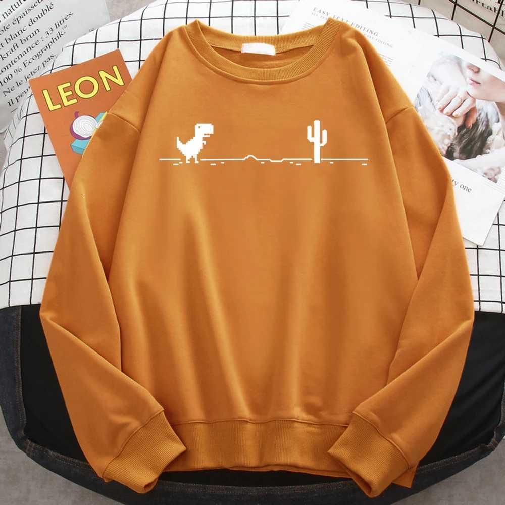 Winter Simple Womens Pullovers Mosaic Game Cactus Little Dinosaur Print Hoodie Fce Soft Sweatshirts Loose Crewneck Clothes XJ250717