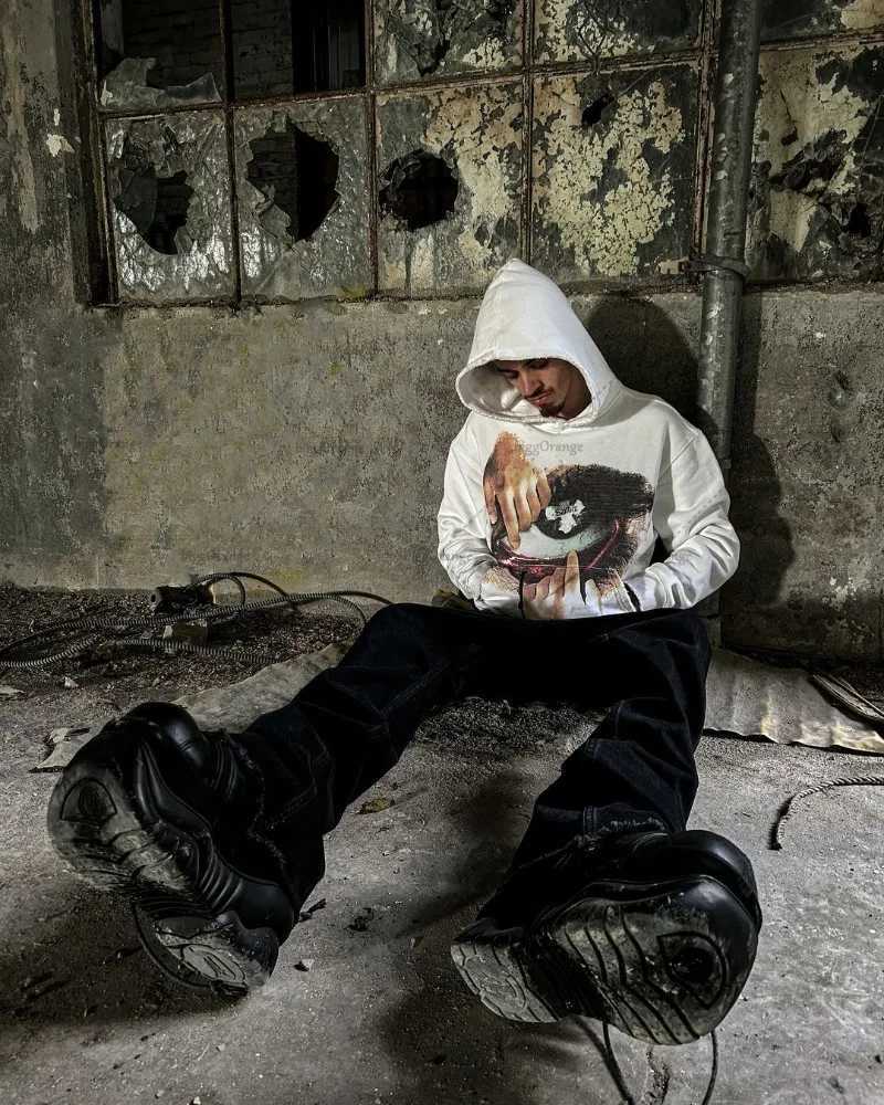 Goth Punk Trend Y2K Streetwear American Retro Pattern Printed Loose Hoodie Men Hip-hop Harajuku Casual Oversized Sweatshirt X250718