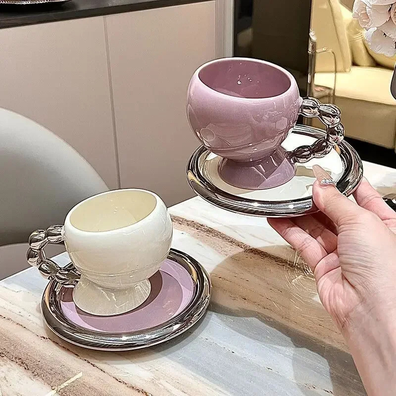 Luxury Irregular Shape Eramic Coffee Cup Saucer Set French Style Exquisite Afternoon Tea Tableware High-end Home High Temperature Mug 250718