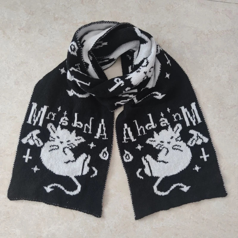 Devil Cat Scarfs Second Yuan Punk Y2k Japanese Harajuku Street Winter Double-Sided Knitted Thickened Warm Windproof Scarf Cosplay 250717