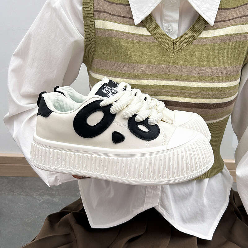 Panda Color Matching Free shipping Big Head White for Women, New Autumn Free shipping Style, Student Round Toe Versatile Thick Sole Wear-Resistant Cas