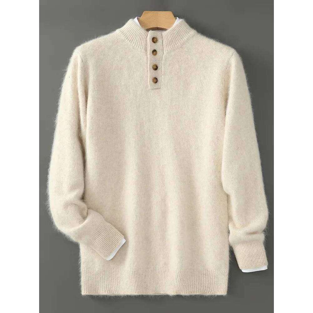 High Quality Men 100% Sweater Mock Neck Mink Cashmere Pullover Autumn Winter Long Sleeve Knitwear Smart Casual Top