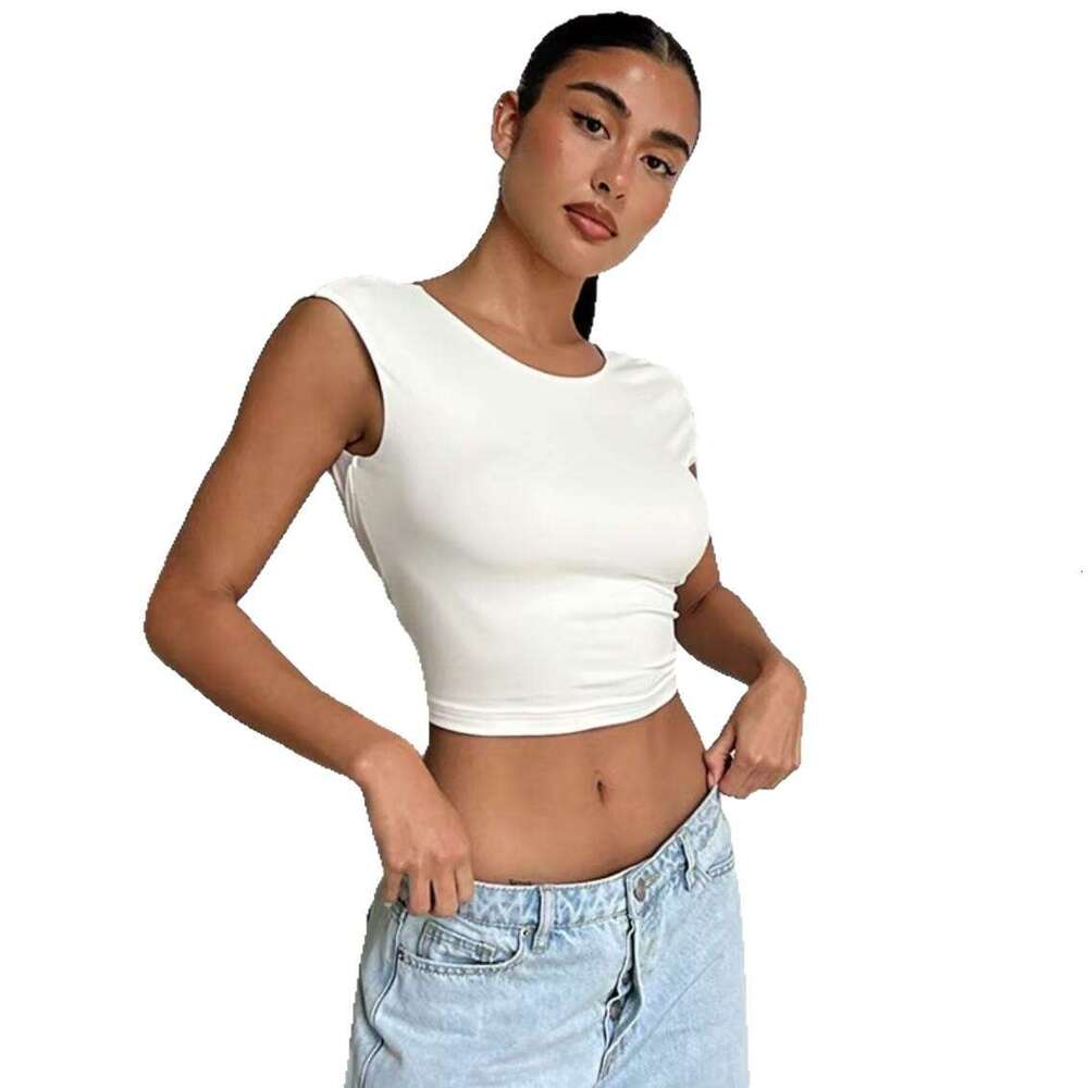 Pure Desire Style Short Crop Top Versatile Solid Color T-Shirt Summer Slim Fit Sexy Tie Back Design B5