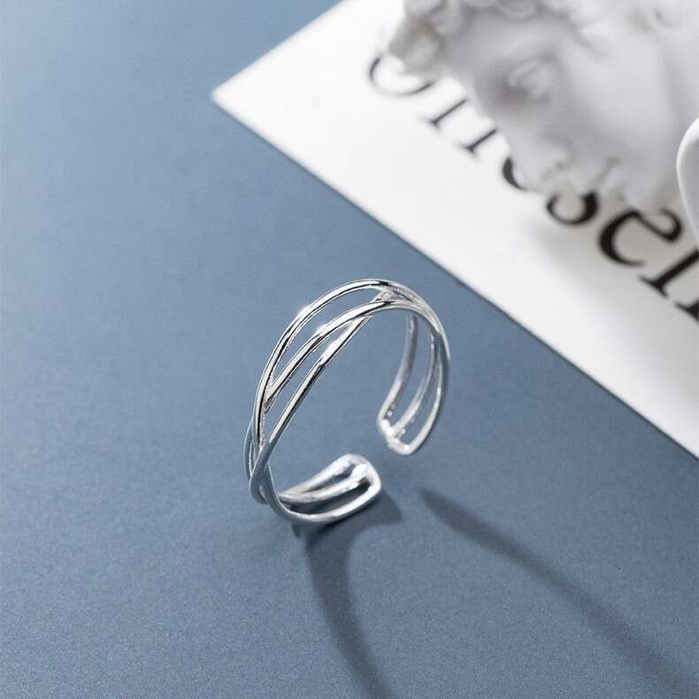 Cross Line Ring for Women, Simple Niche Design, High-End Feel, Japanese and Korean Trendy Fashion, Index Finger Open Ring, Hand Jewelry